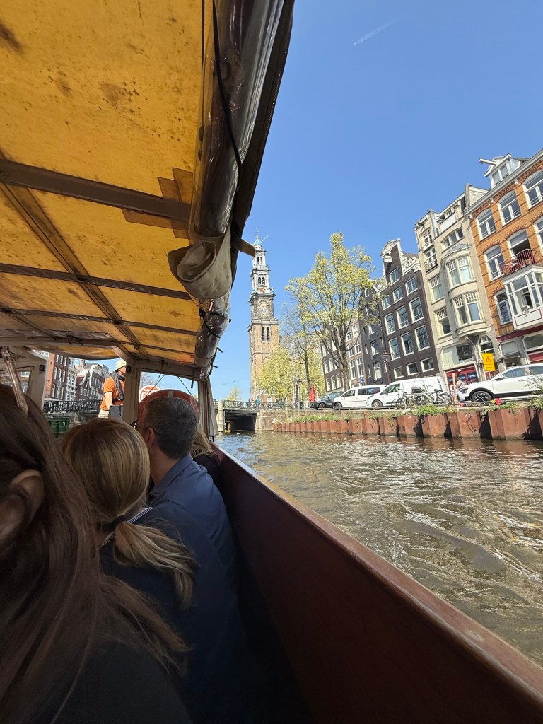 The view from a boat on a canal cruise in Amsterdam. 