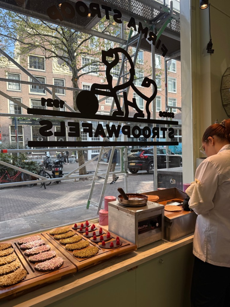 A stroopwafel being made at Firma Stroop in Amsterdam. 