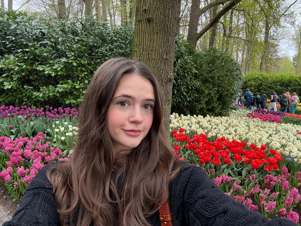 A selfie with the beautiful flowers at Keukenhof Gardens in Holland.